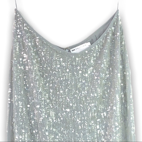 NWT - ASOS EDITION - sequin & crystal fringe midi skirt in gray - 14 - Picture 3 of 10